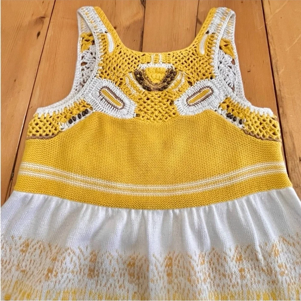 FREE PEOPLE Congo Crochet Mini Sweater Dress Tunic Tank Vest - Medium